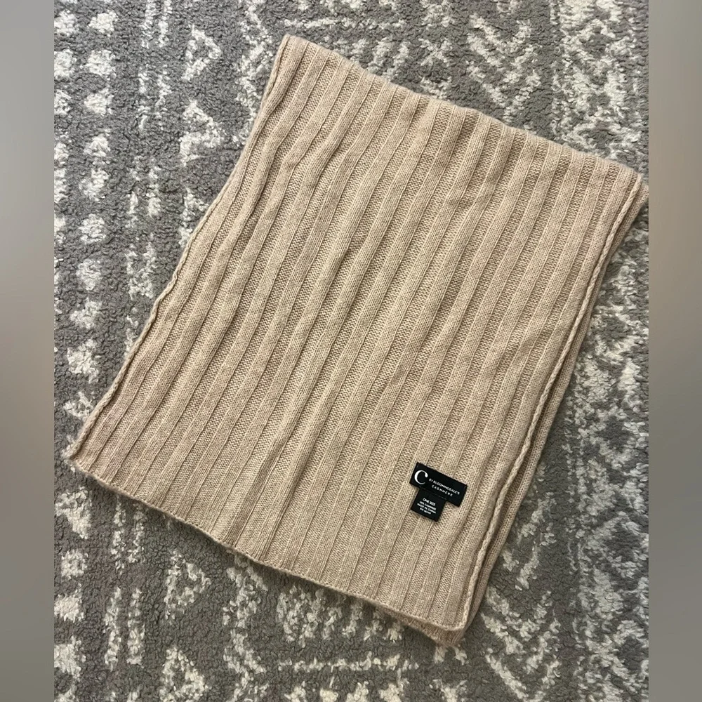 Cashmere Tan Ribbed Knit Scarf oatmeal color 70”X 12” no stains or snags (M117)